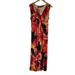 Womens Babydoll Y2K Inspired Maxi Dress Red Black Abstract‎ Empire Waist Flowy